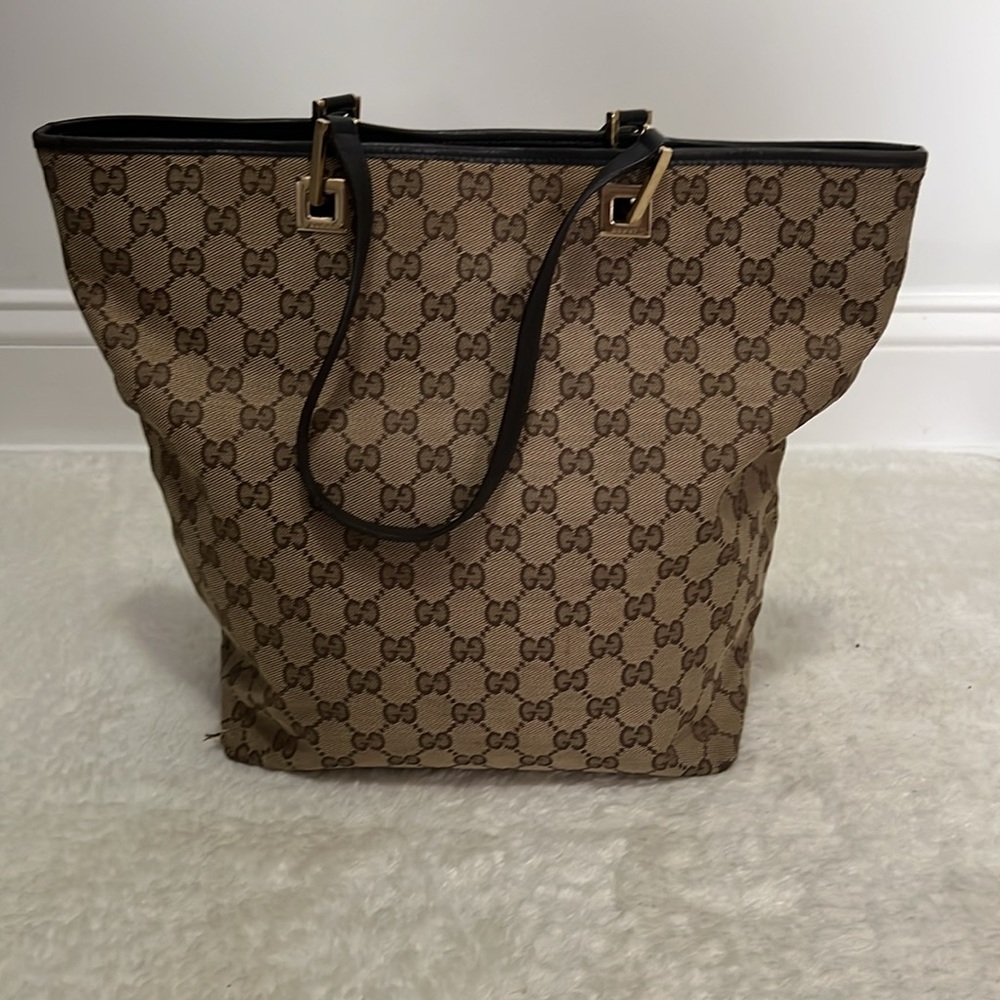 Authentic Gucci Brown and Black Monogram Tote Bag - Picture 5 of 12